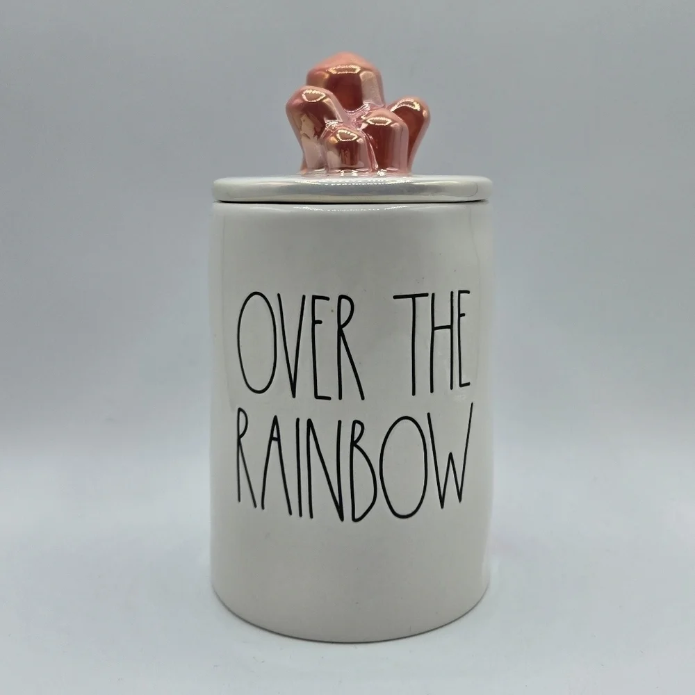 Rae Dunn Over the Rainbow Cotton Candy Scented Candle w crystal shaped topper